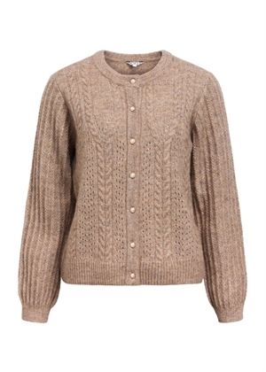 Flora ls knit button cardigan Desert Taupe Melange Object 